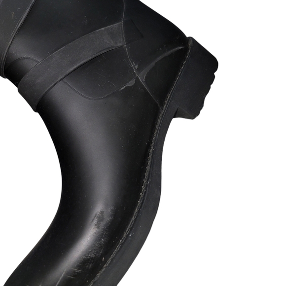 KATE SPADE  PAMELA Rain Moto Black Size 11 Rubber Bow Gold Buckles Ankle Pull On - Picture 10 of 10